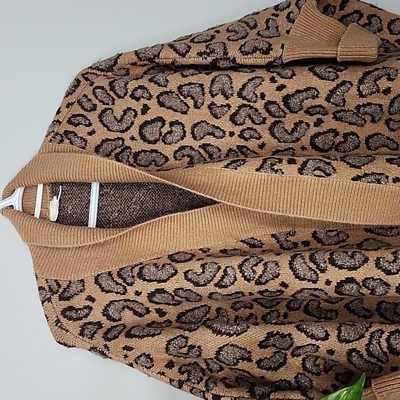 Leopard print open front cardigan sweater one size - Picture 2 of 6
